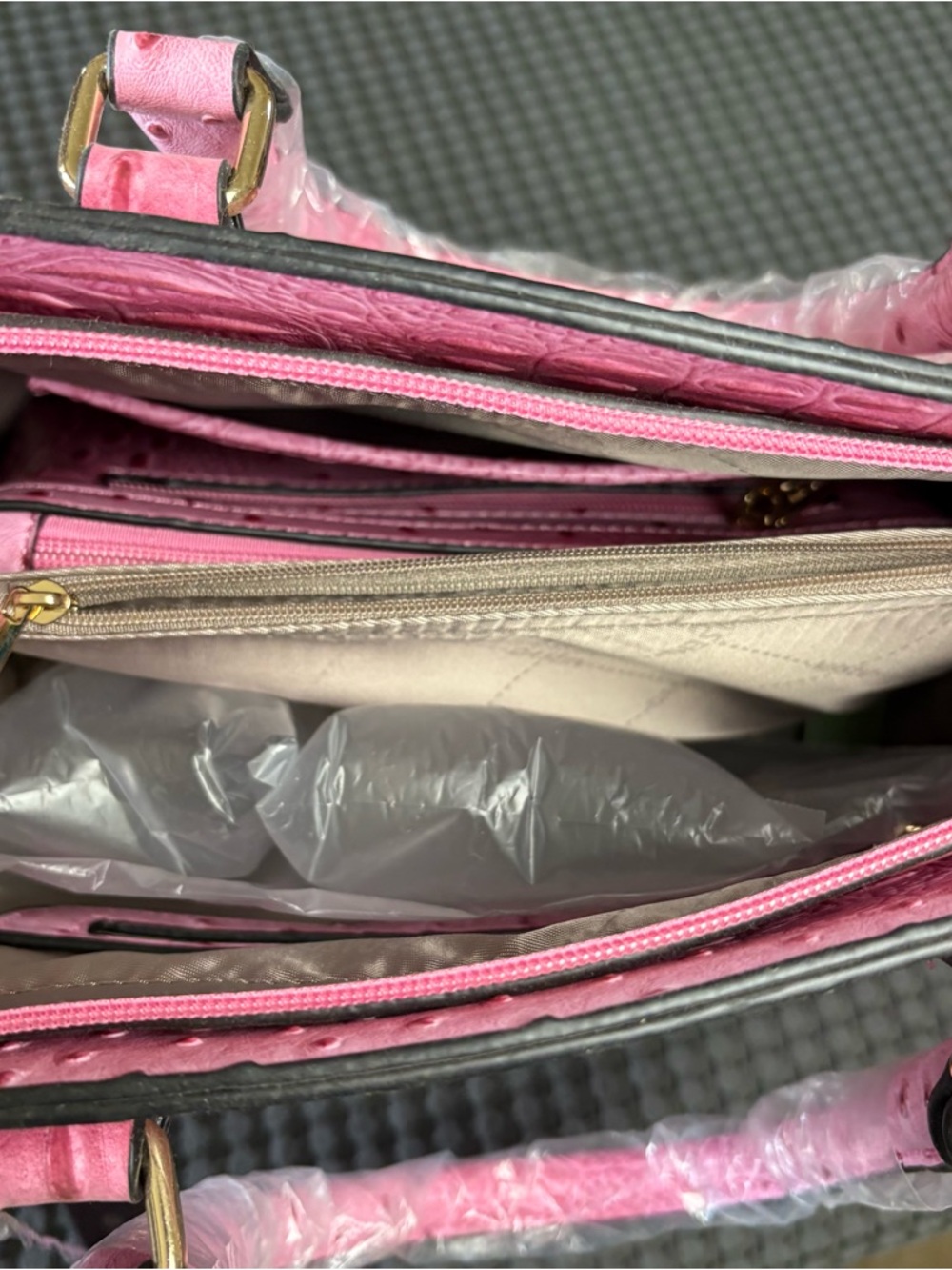 Dasein Pink Faux Ostrich Style Hand Bag, Purse, Crossbody, Satchel, Roomy - Picture 8 of 14